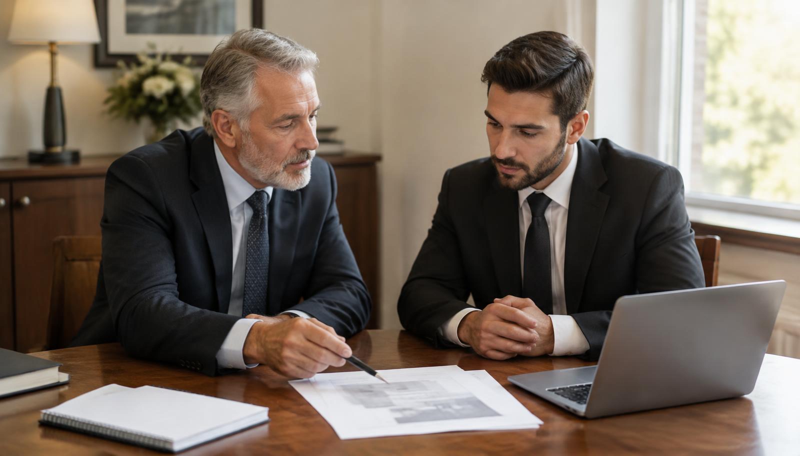 An experienced consultant reviewing plans with a funeral home owner
